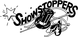 The word SHOWSTOPPERS with a magic wand, a top hat, a star, and a pair of ballet shoes, suggesting a theatrical or musical performance theme. -Showstoppers Dance Studio